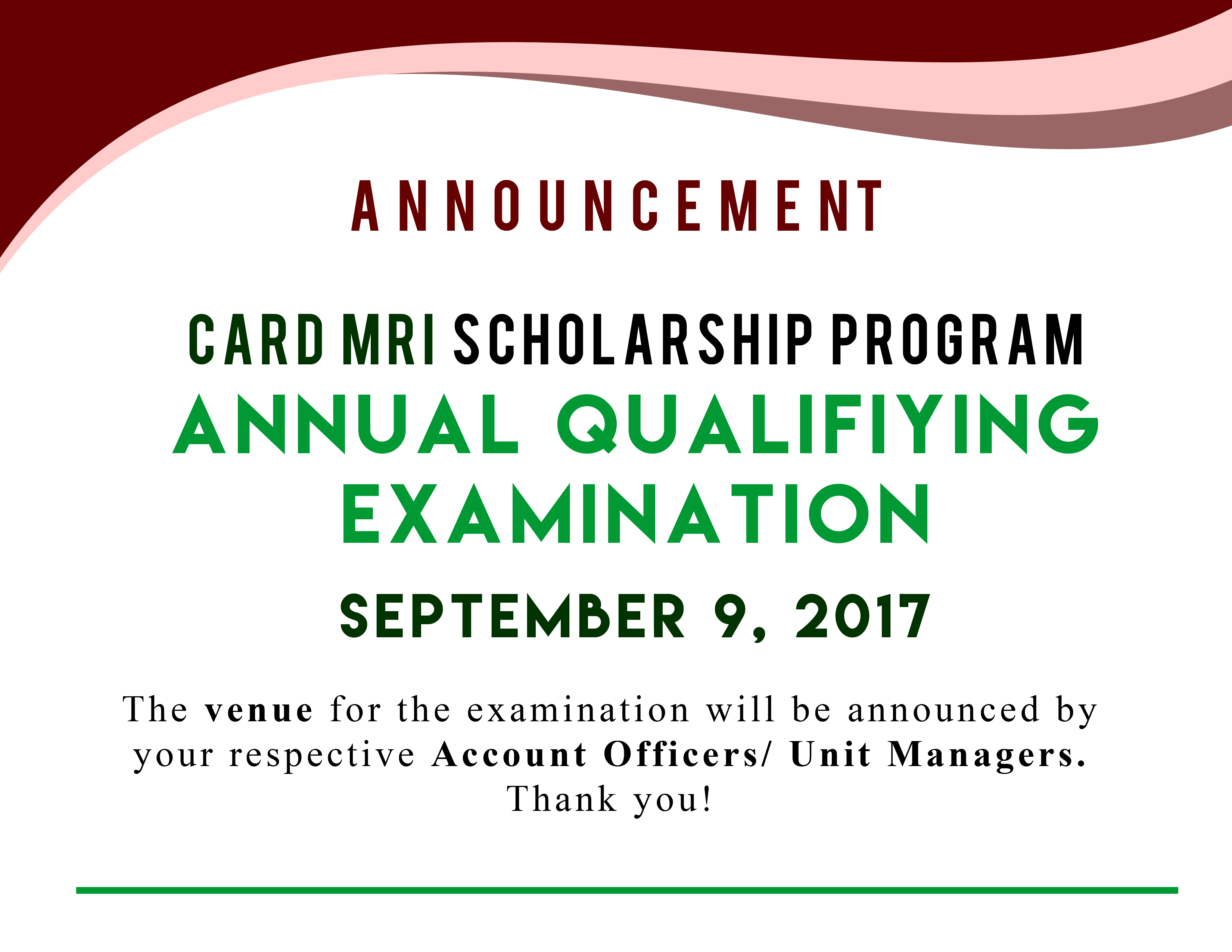 CSP Annual Qualifying Examination on September 9, 2017
